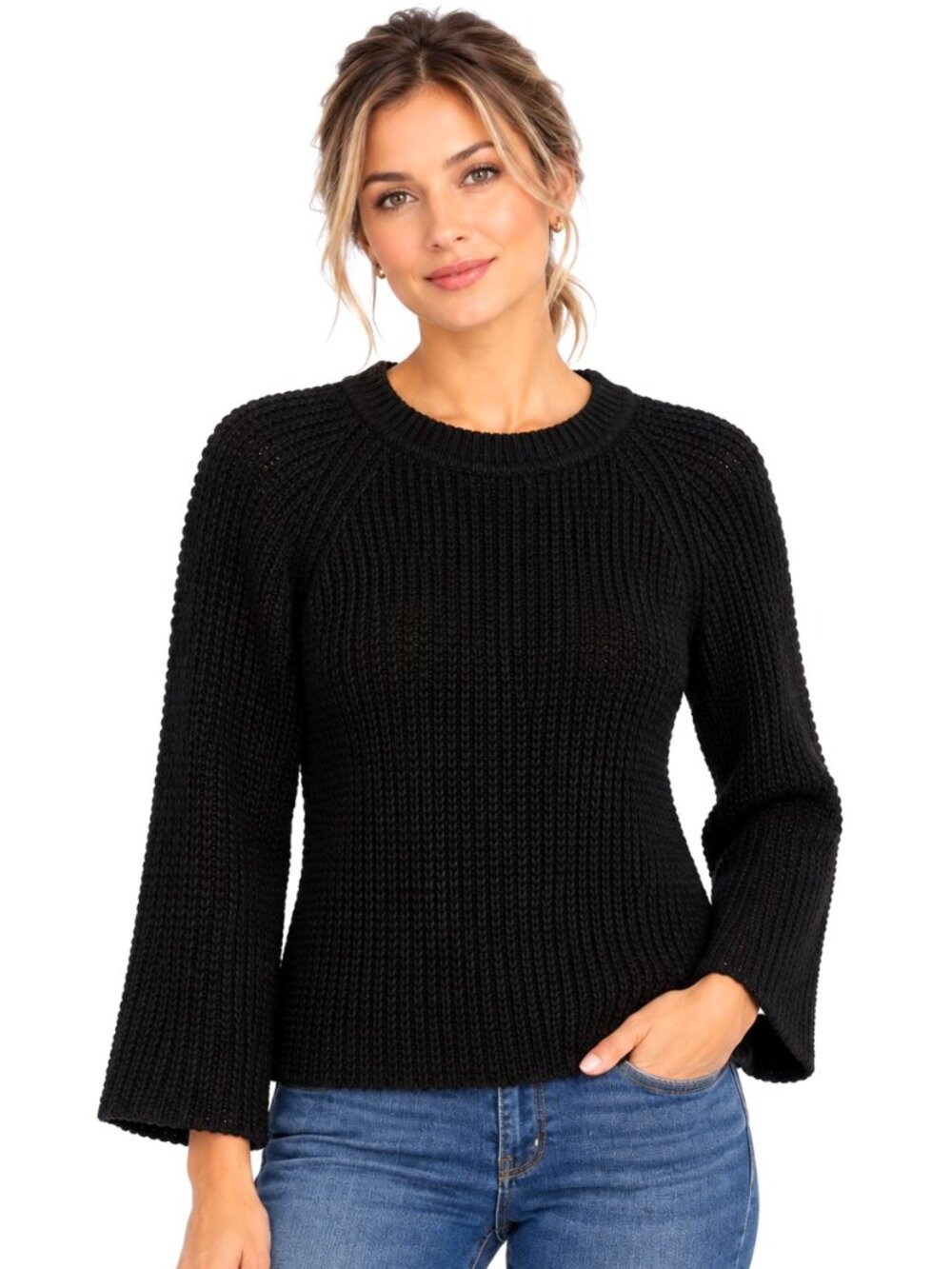 Kerisma Black Fisherman Knit Crew Neck Pullover Sweater
